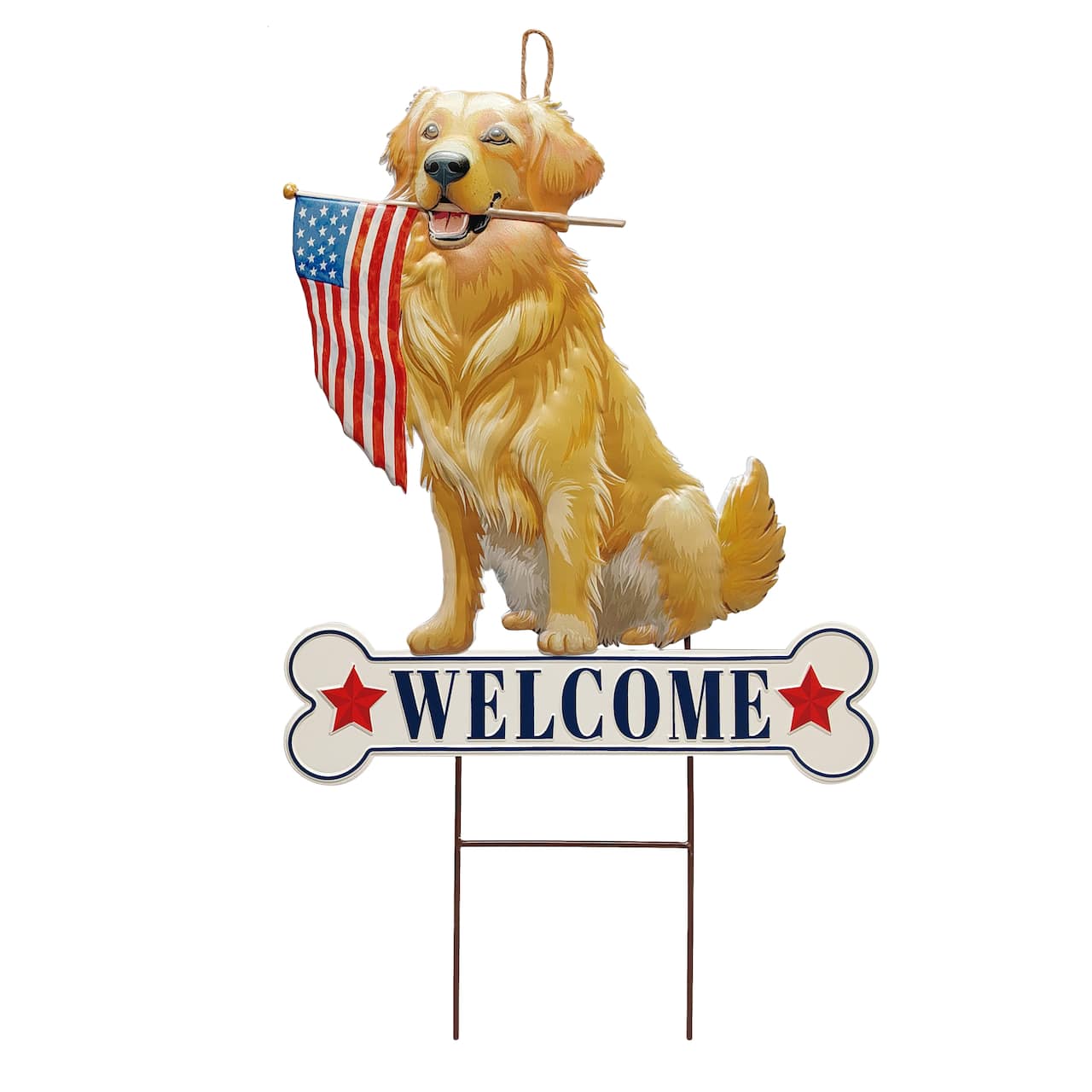 Red, White & Blue 30.25" Welcome Dog with Flag Metal Yard Stake by Celebrate It™